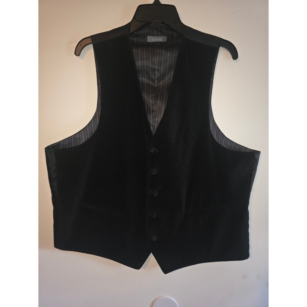 Madison Mens Black Velvet Vest Formal Waistcoat Pinstripe Lining 46 Chest
